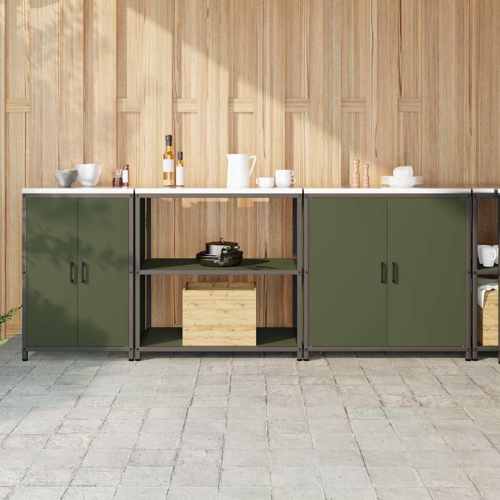 Küchen Aufbewahrungsset mit Regal, 3-teilig, Olivgrün