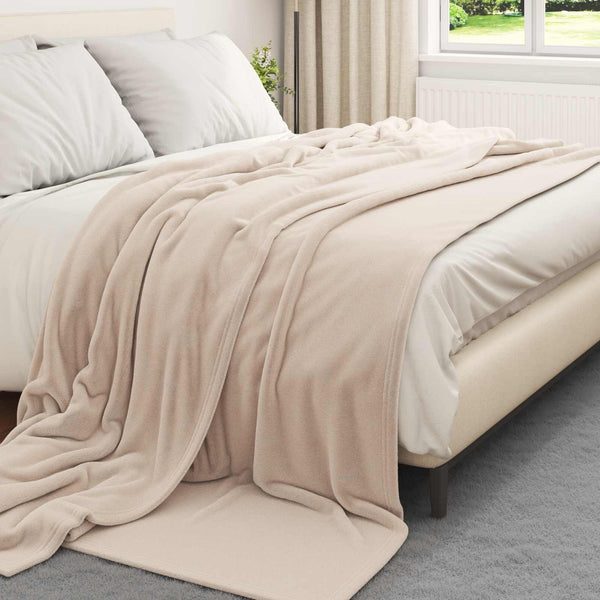 Beige Fleece Überwurfdecke 240x270 cm