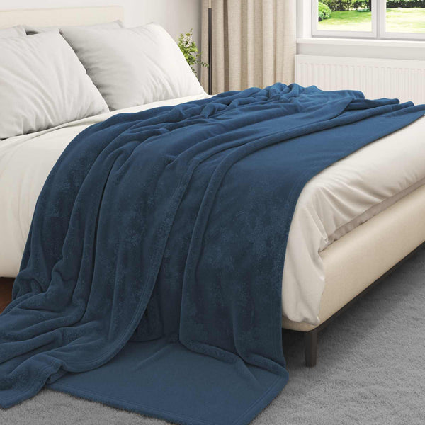 Marineblaue Fleece Überwurfdecke 220x240