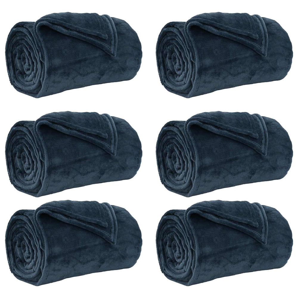 Marineblaue Fleece Decken 220x240cm, 6er-Set
