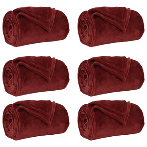 6er-Pack Bordeauxrote Fleece-Decken 220x240 cm