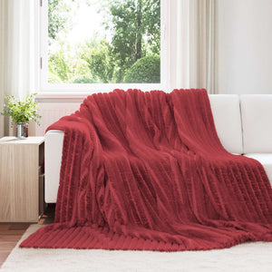 Bordeauxrote Fleece Überwurfdecke 270x240 cm