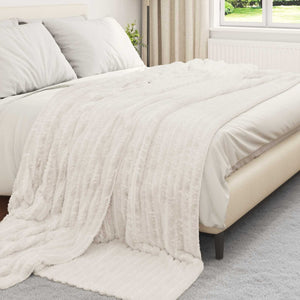 Creme Fleece Überwurfdecke 270x240 cm