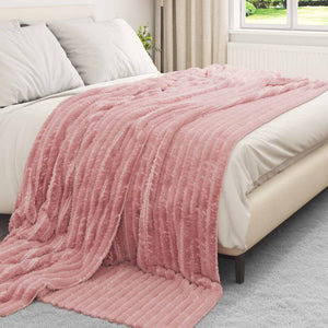 Rosa Fleece Überwurfdecke 240x220 cm