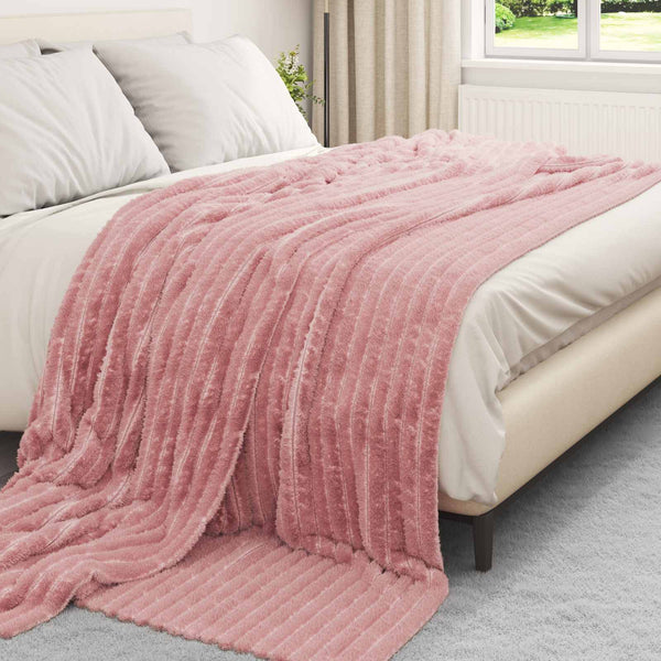 Rosa Fleece Überwurfdecke 240x220 cm