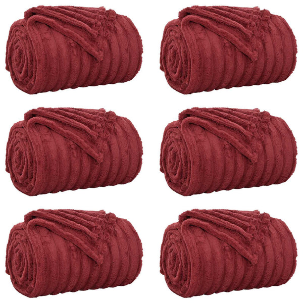 6er-Pack Bordeauxrote Fleece-Wohndecken 240x220 cm
