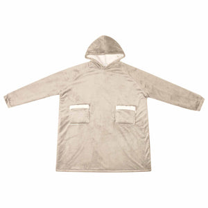 Beige Decken-Hoodie Fleece Flanell - M