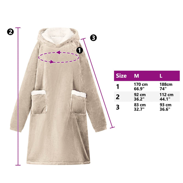 Beige Decken-Hoodie Fleece Flanell - M