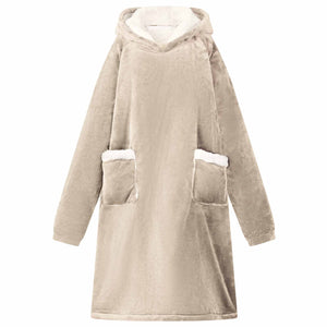 Beige Decken-Hoodie Fleece Flanell Größe L
