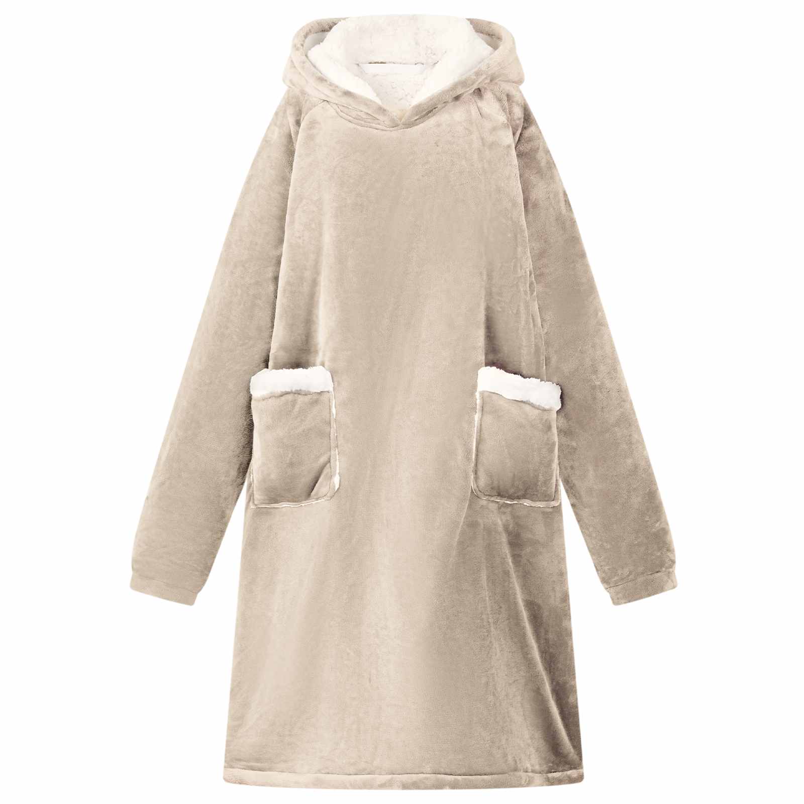 Beige Decken-Hoodie Fleece Flanell Größe L