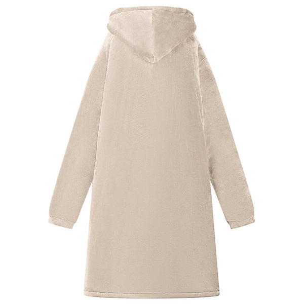 Beige Decken-Hoodie Fleece Flanell Größe L
