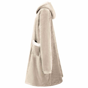 Beige Decken-Hoodie Fleece Flanell Größe L