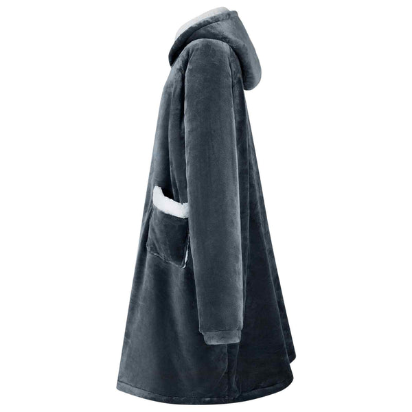 Marineblauer Decken-Hoodie Fleece Flanell L