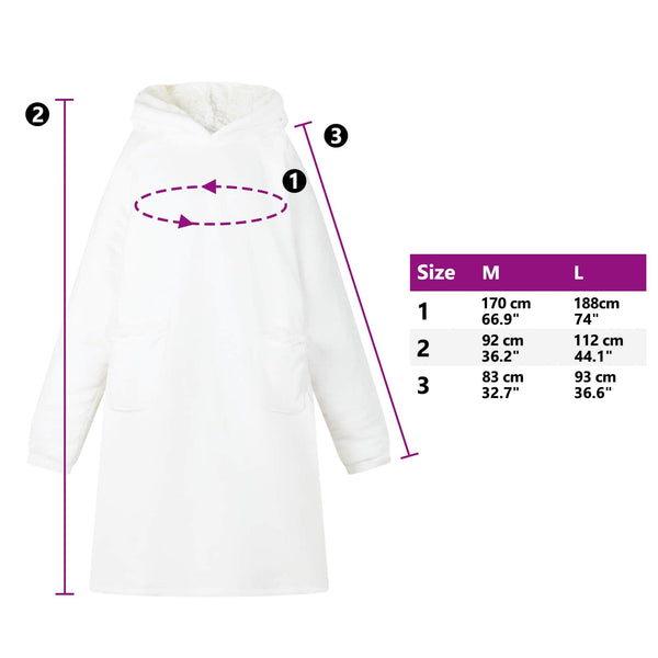 Decken-Hoodie Weiß Fleece Flanell L