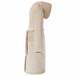 Bademantel Hoodie Beige M Flanell
