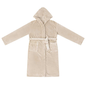 Bademantel Hoodie Beige L Flanell