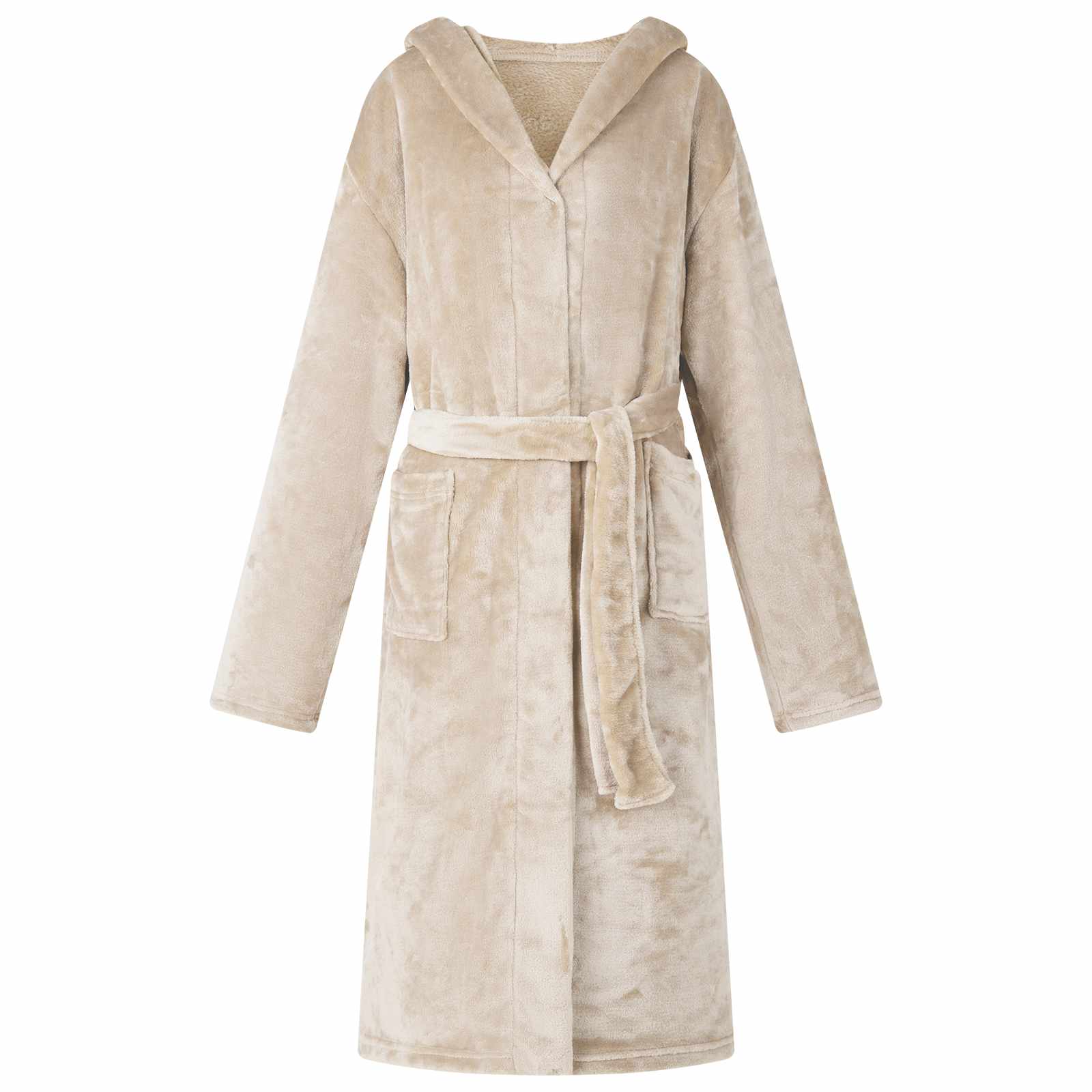 Beige Flanell Hoodie Bademantel - XL