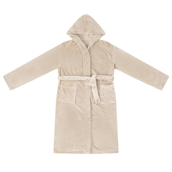 Beige Flanell Hoodie Bademantel - XL