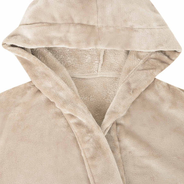 Beige Flanell Bademantel Hoodie XXL