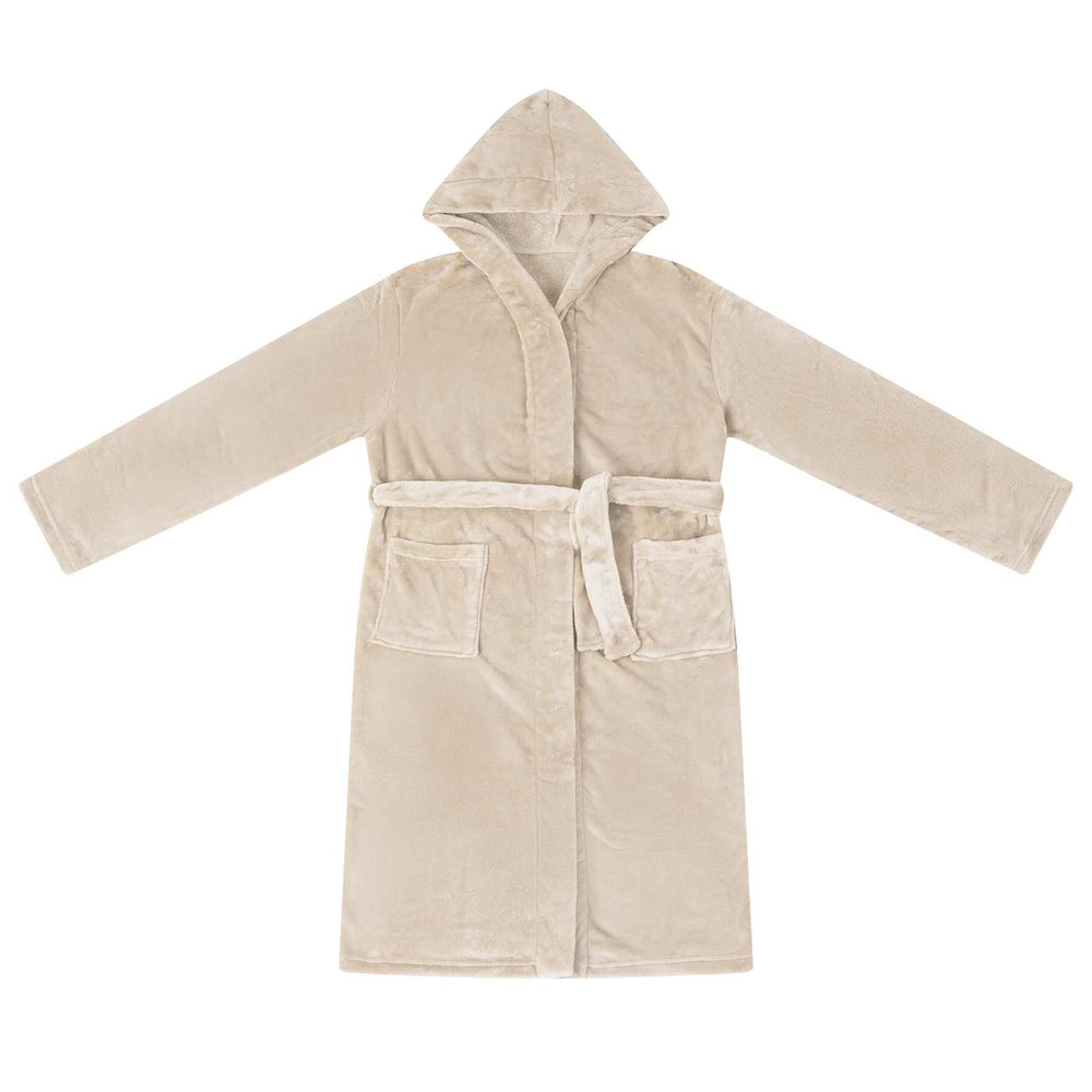 Beige Flanell Bademantel Hoodie XXL