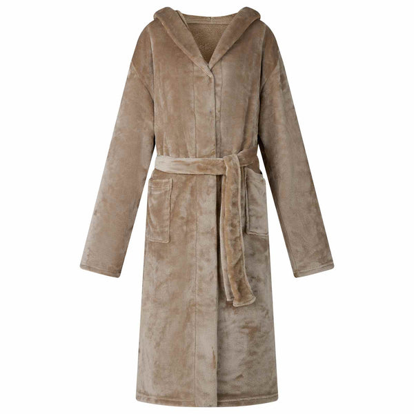 Kamel Flanell Hoodie Bademantel - M
