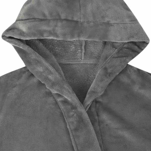 Dunkelgrauer Flanell Hoodie Bademantel - S
