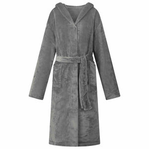 Flanell Bademantel Hoodie Dunkelgrau M