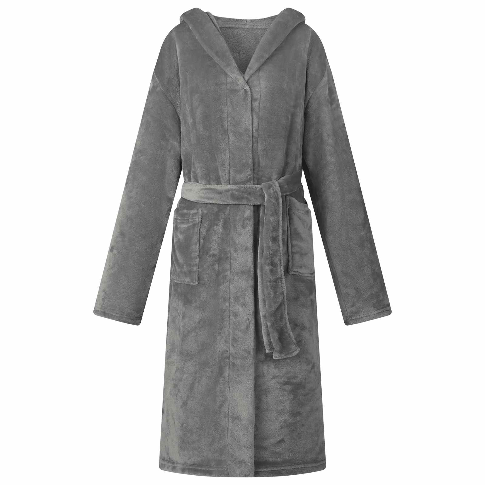 Flanell Bademantel Hoodie Dunkelgrau M