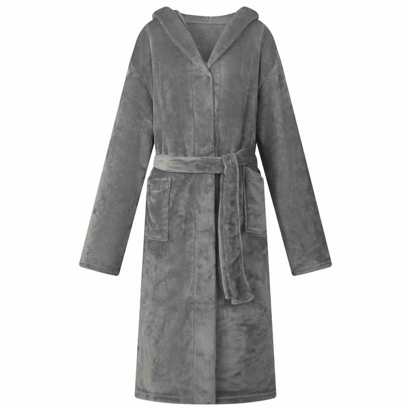 Flanell Bademantel Hoodie Dunkelgrau M