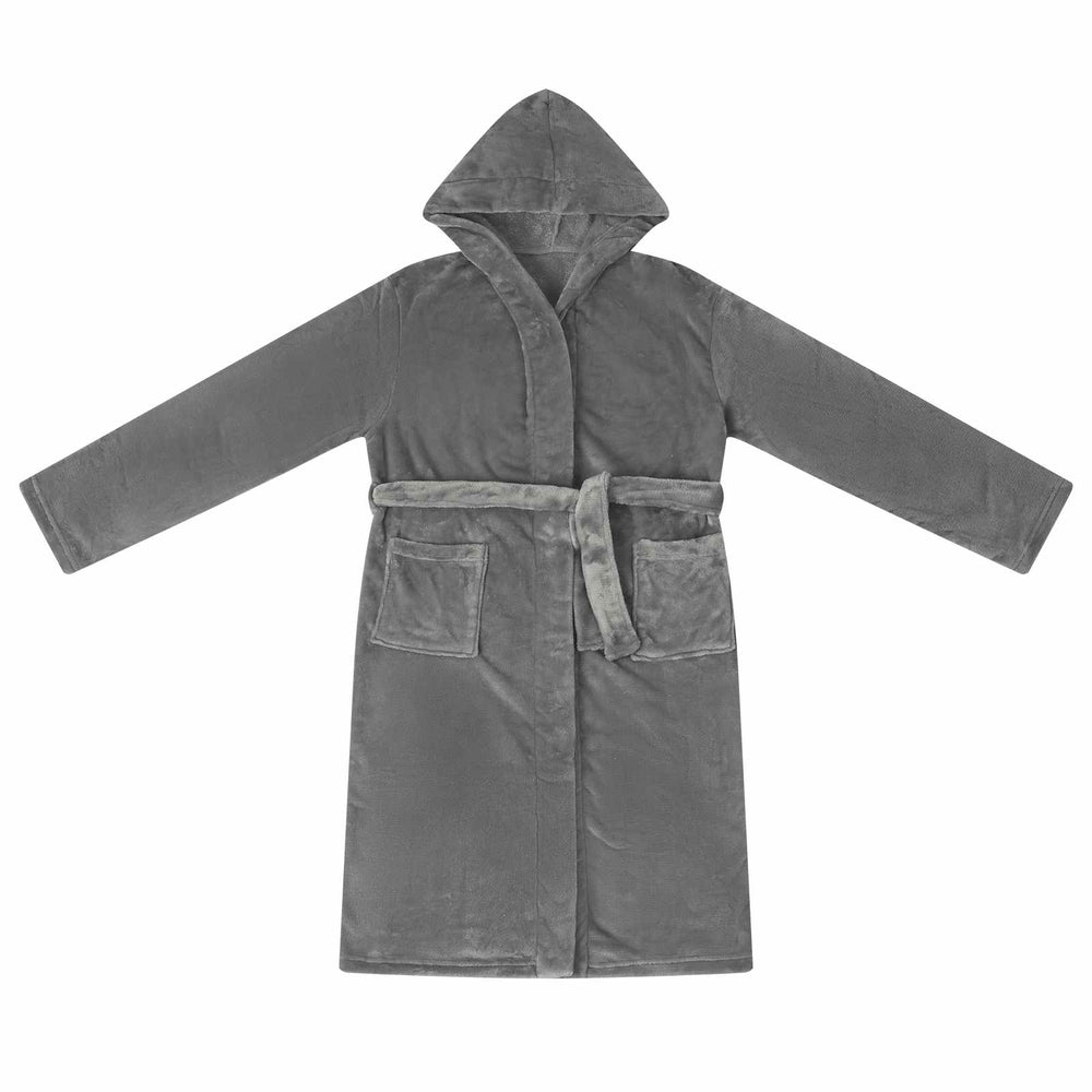 Flanell Bademantel Hoodie Dunkelgrau M