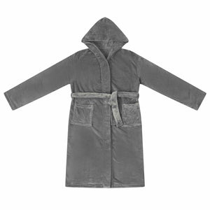 Flanell Bademantel Hoodie Dunkelgrau M