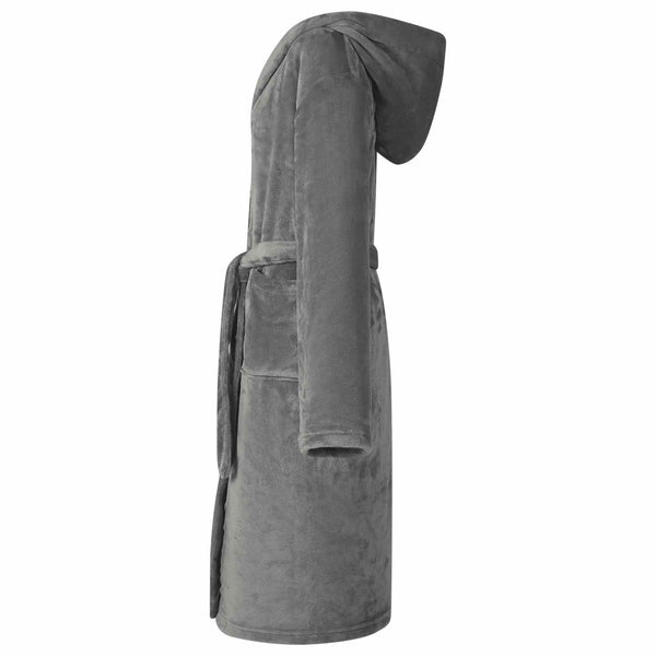 Flanell Hoodie Bademantel Dunkelgrau L