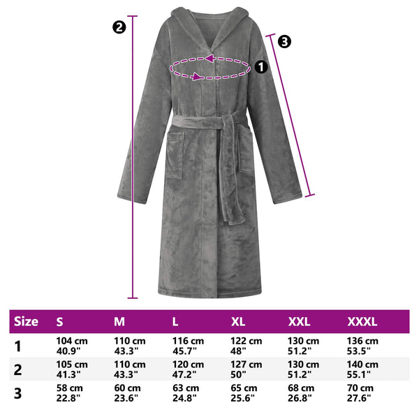 Dunkelgrauer Flanell Hoodie Bademantel - XL