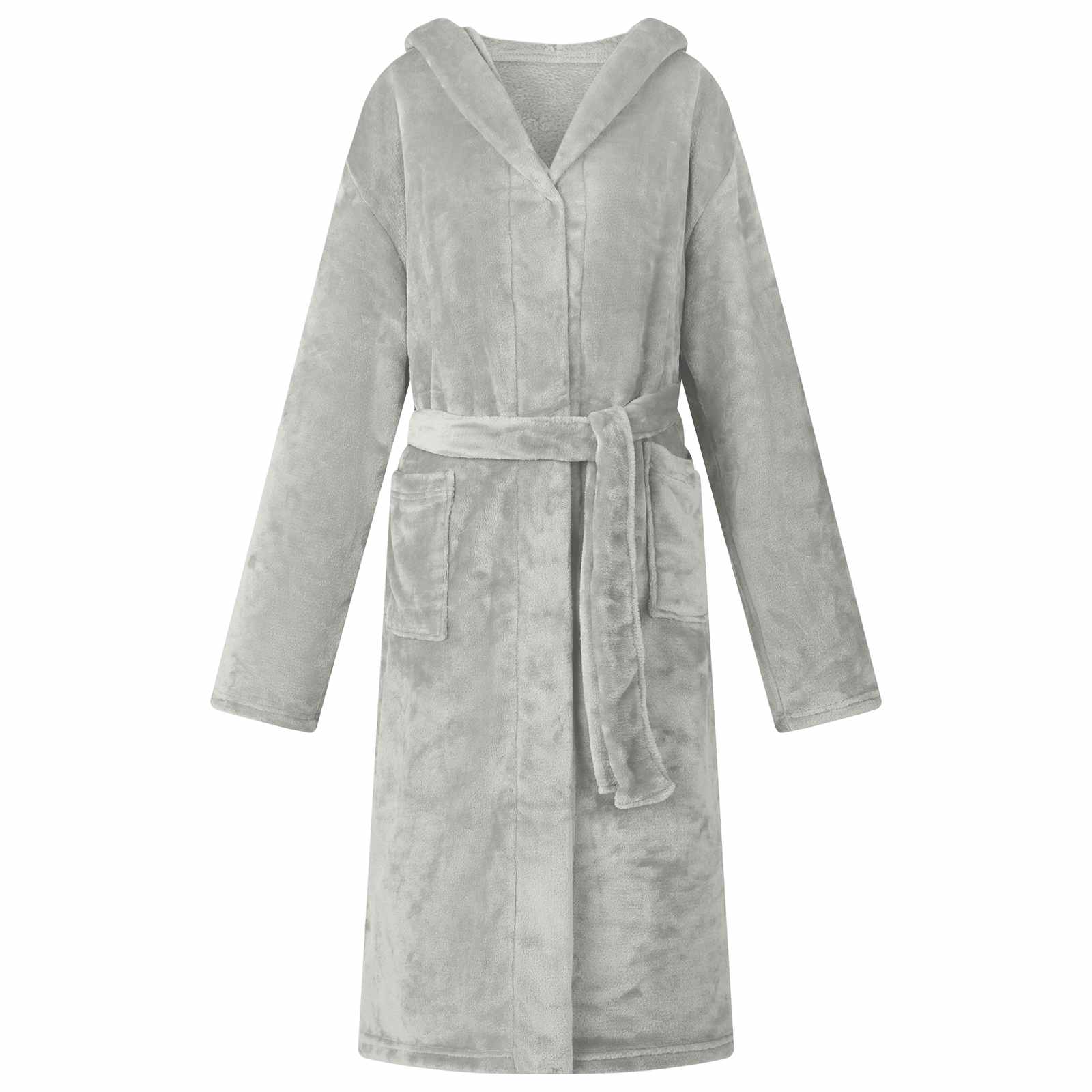 Flanell Bademantel Hoodie Grau S