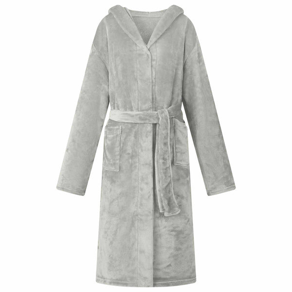 Flanell Bademantel Hoodie Grau S