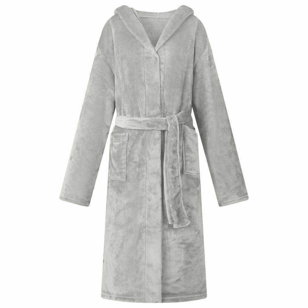 Bademantel Hoodie Grau M Flanell