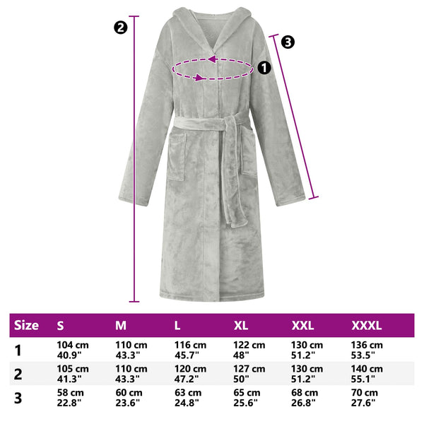 Bademantel Hoodie Grau XXL Flanell