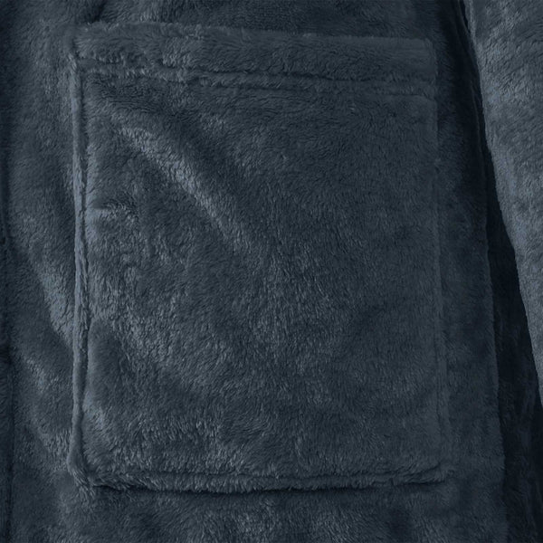 Marineblauer Flanell Hoodie Bademantel XL