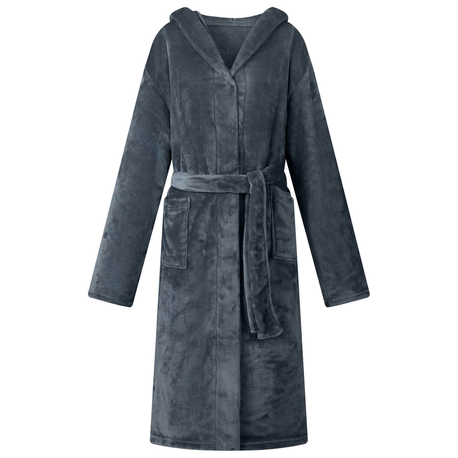 Marineblauer Flanell Hoodie Bademantel XL