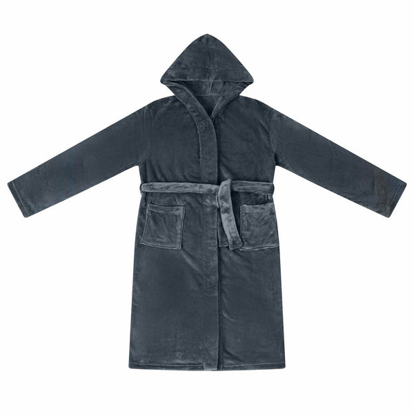 Marineblauer Flanell Hoodie Bademantel XL