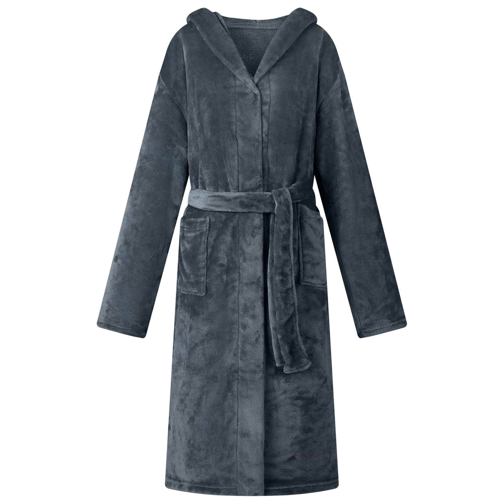 Marineblauer Flanell Bademantel Hoodie XXL