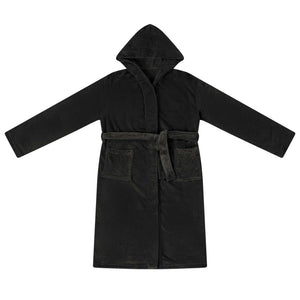 Flanell Bademantel Hoodie Schwarz L