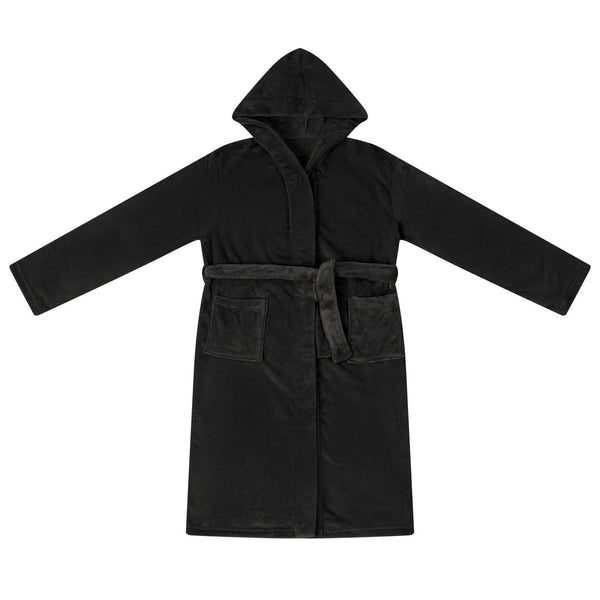 Flanell Bademantel Hoodie Schwarz XL