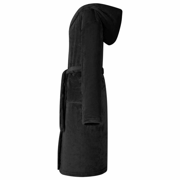 Flanell Bademantel Hoodie Schwarz XL