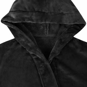 XXXL Flanell Bademantel Hoodie Schwarz
