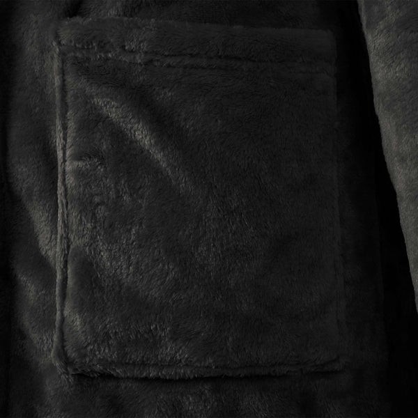 XXXL Flanell Bademantel Hoodie Schwarz