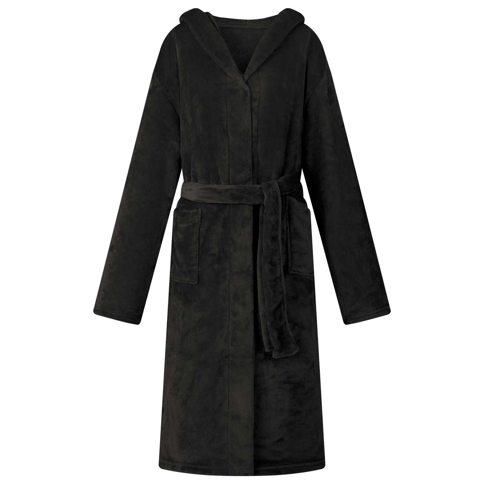XXXL Flanell Bademantel Hoodie Schwarz