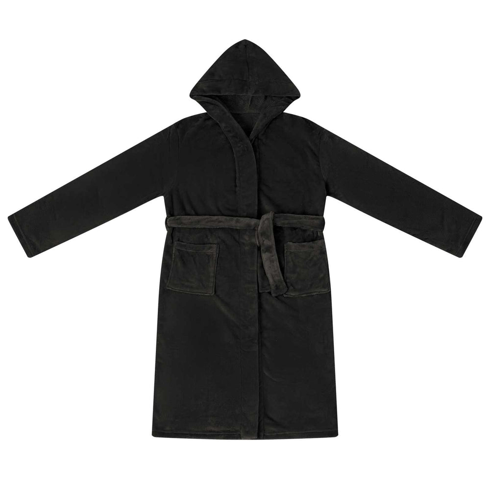 XXXL Flanell Bademantel Hoodie Schwarz