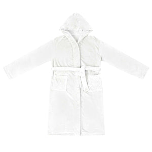 Weißer Flanell Hoodie Bademantel - S