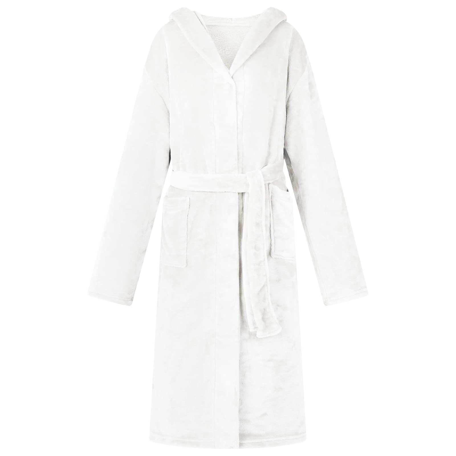Weißer Flanell Hoodie Bademantel M